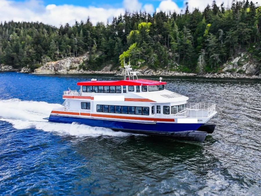 Aluminum catamaran passenger boat stern view
